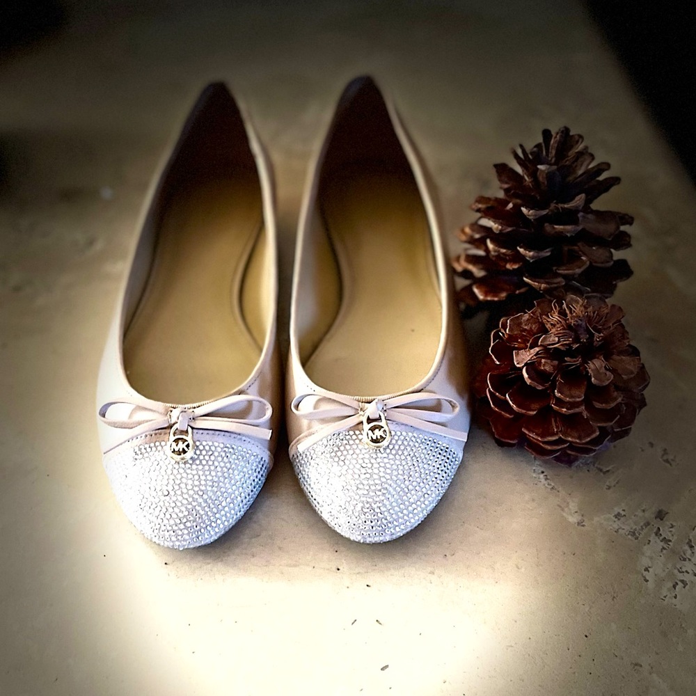 Michael Kors Beige Ballet Flats (Swarovski Crystal Toe)